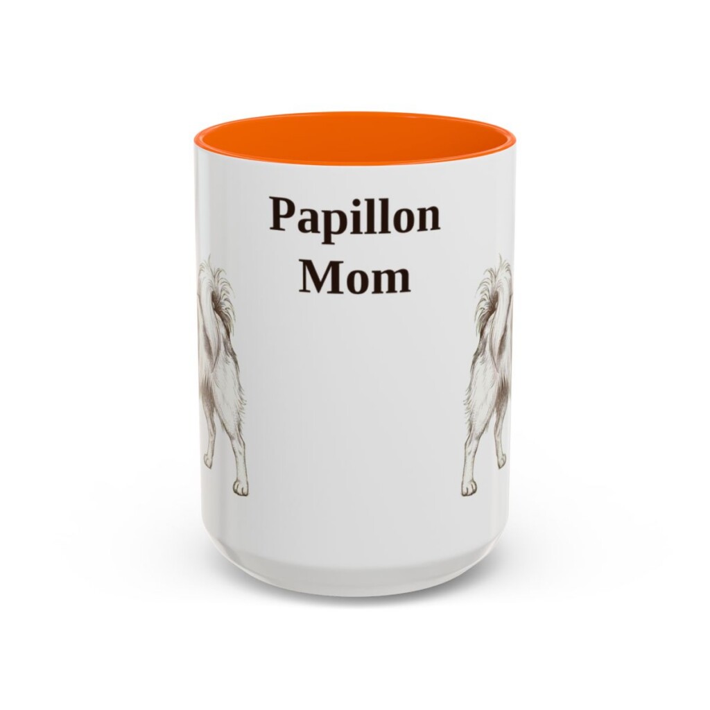 15oz Papillon Dog Mom Mug, Orange, front view