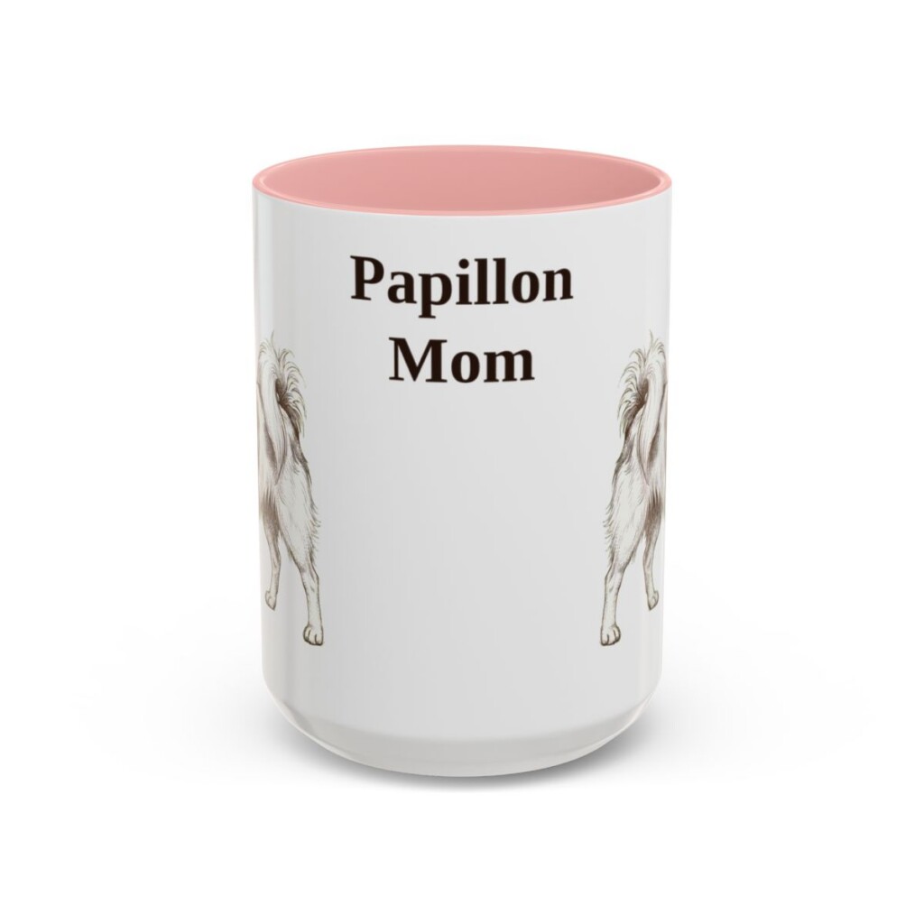 15oz Papillon Dog Mom Mug, Pink, front view