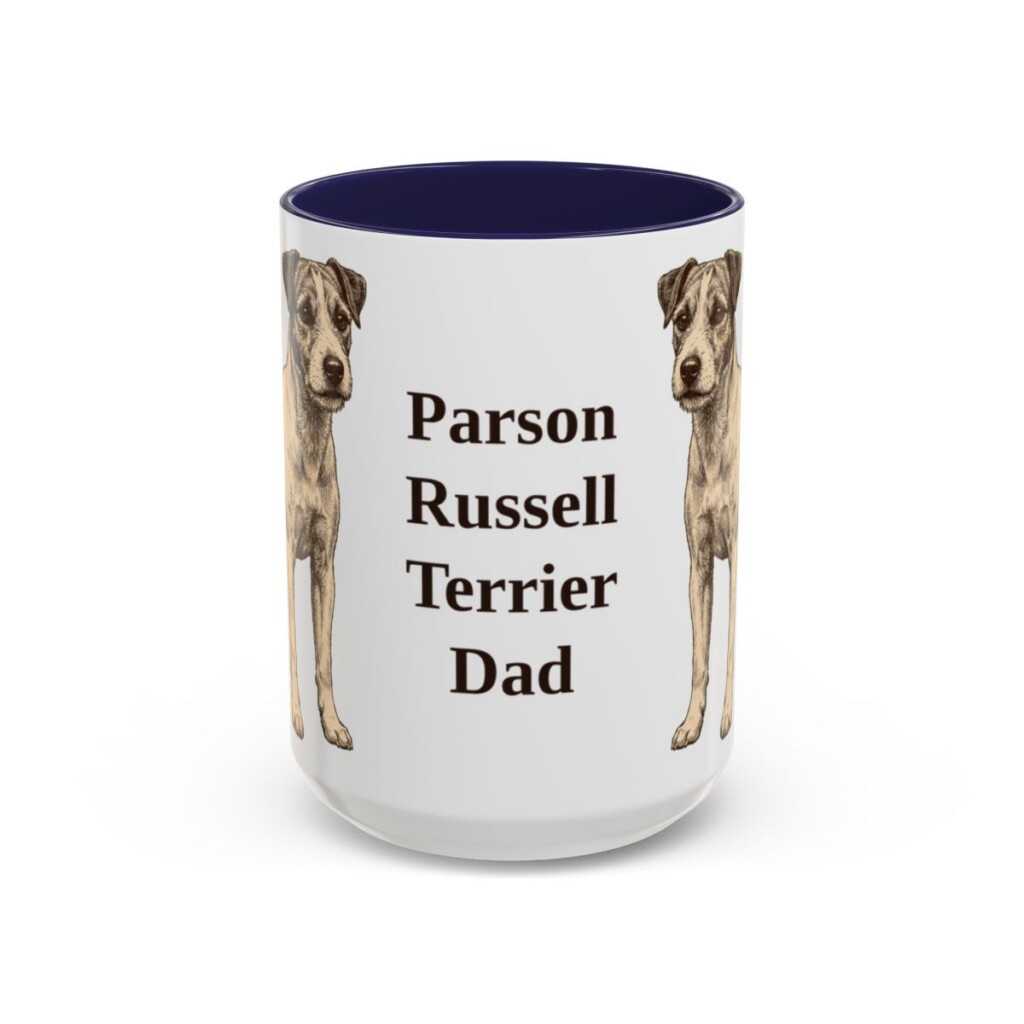 15oz Parson Russell Terrier Dog Dad Mug, Navy, front view