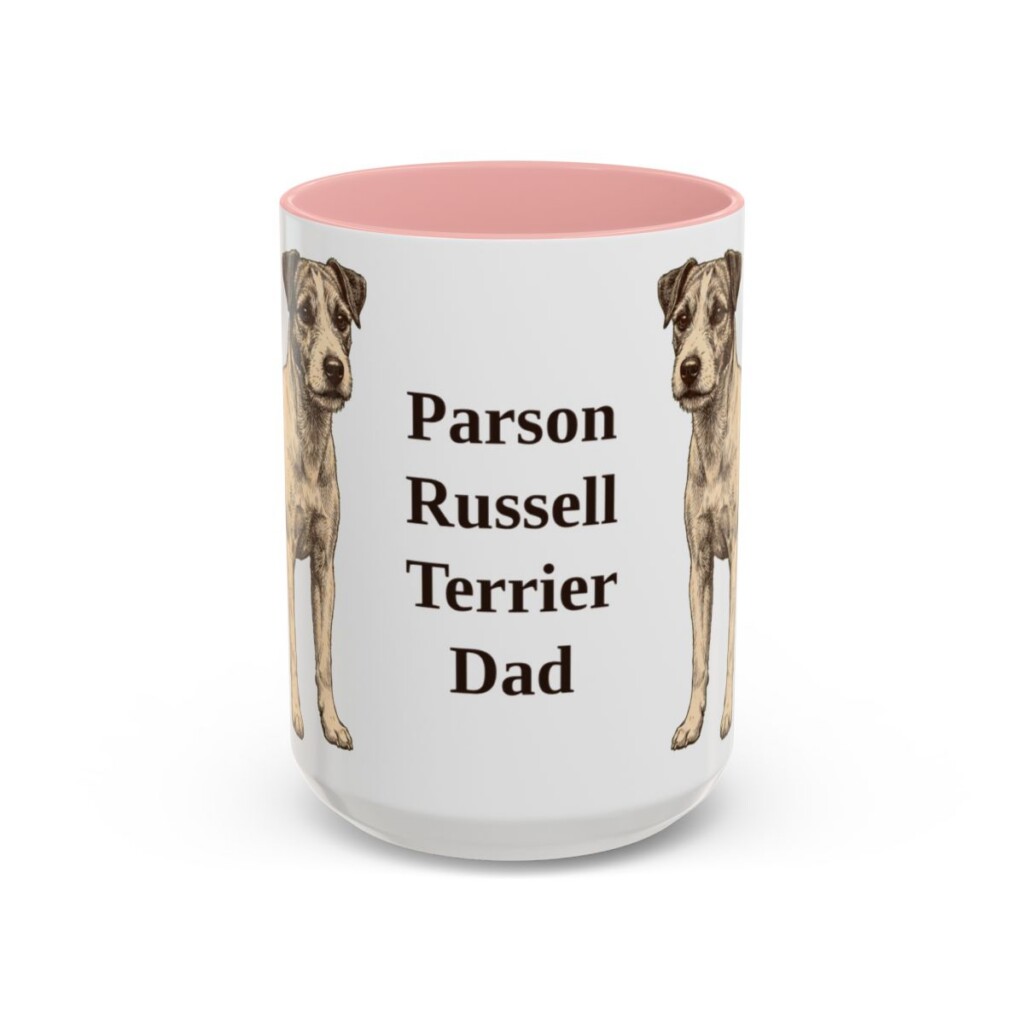 15oz Parson Russell Terrier Dog Dad Mug, Pink, front view