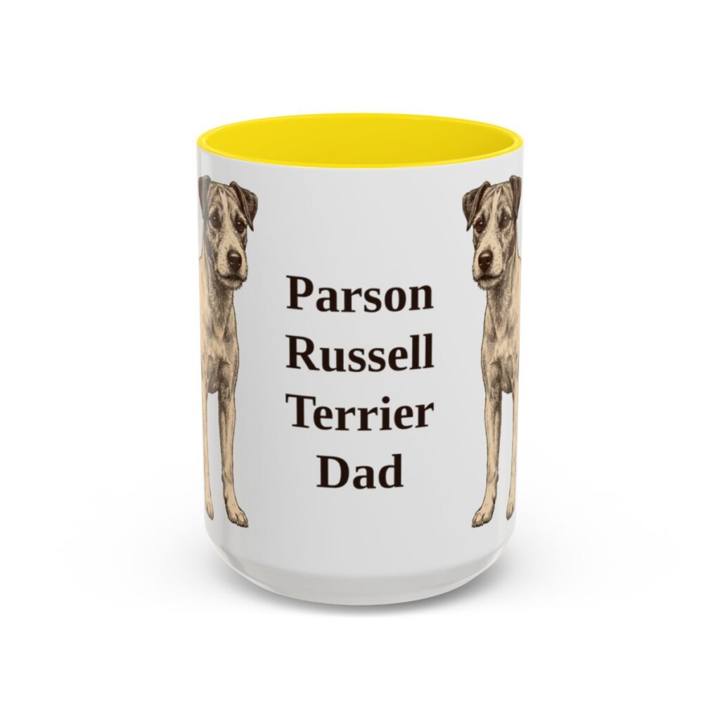 15oz Parson Russell Terrier Dog Dad Mug, Yellow, front view