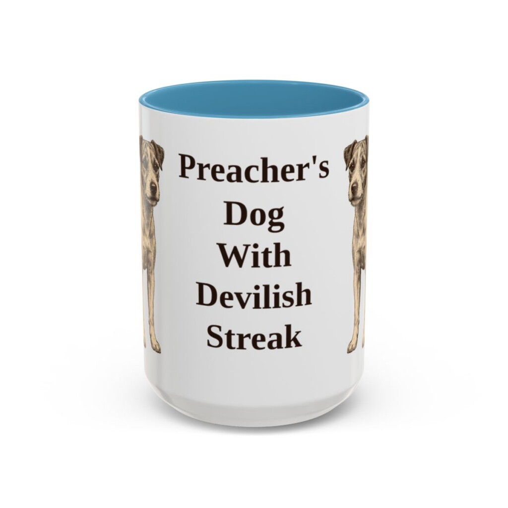 15oz Funny Parson Russell Terrier Mug, Light Blue, front view