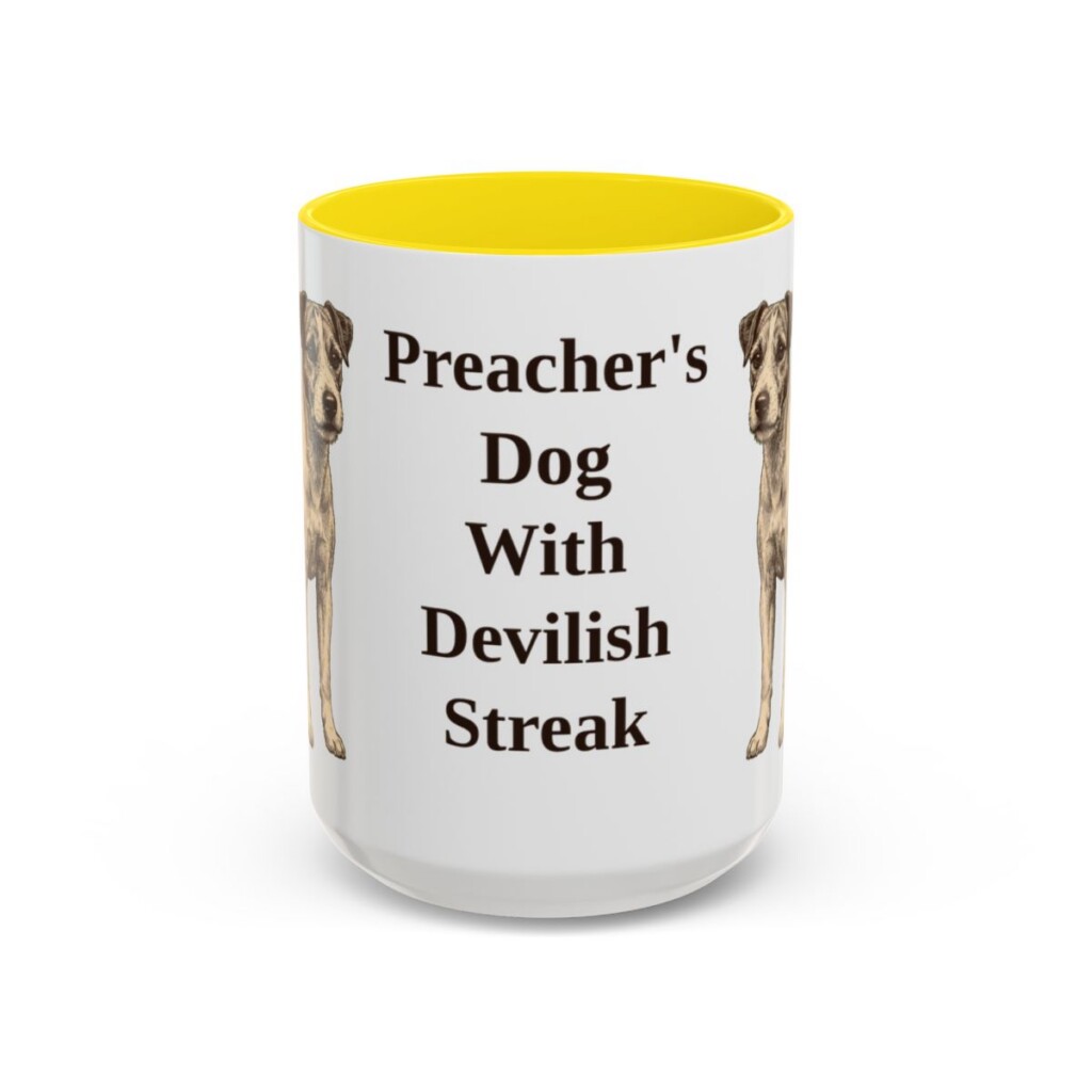 15oz Funny Parson Russell Terrier Mug, Yellow, front view