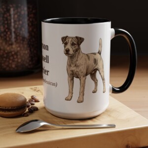 15oz Parson Russell Terrier Latin Mug, Black, lifestyle photo