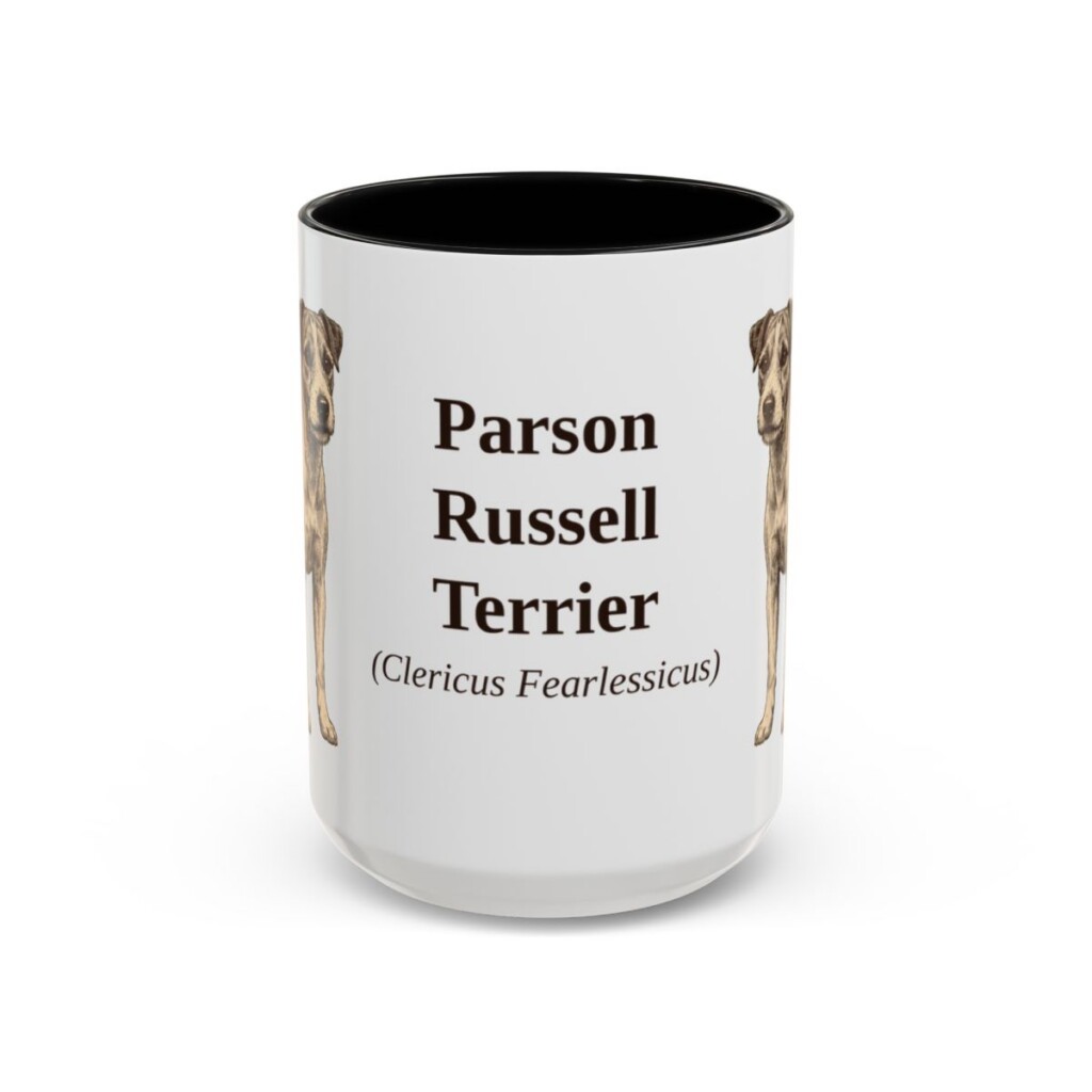 15oz Parson Russell Terrier Latin Mug, Black, front view