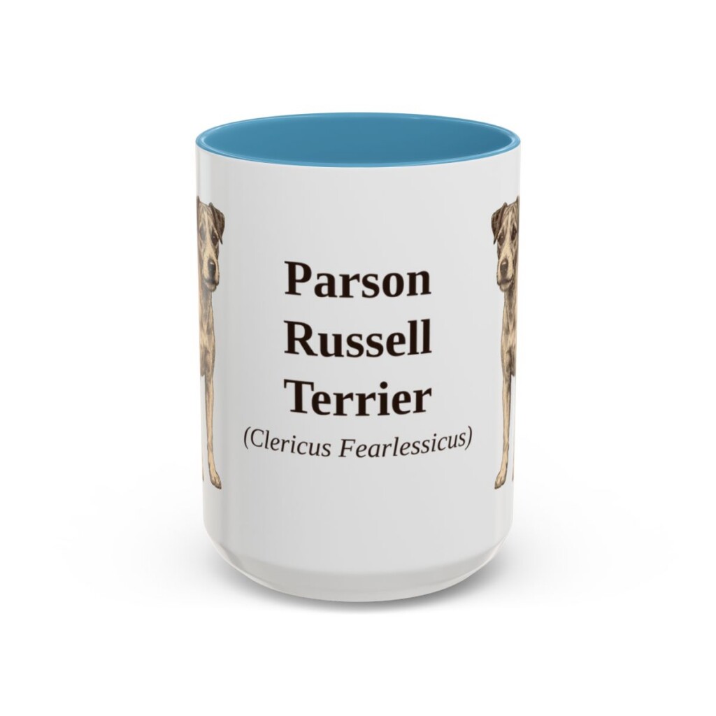 15oz Parson Russell Terrier Latin Mug, Light Blue, front view