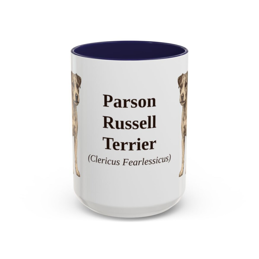 15oz Parson Russell Terrier Latin Mug, Navy, front view