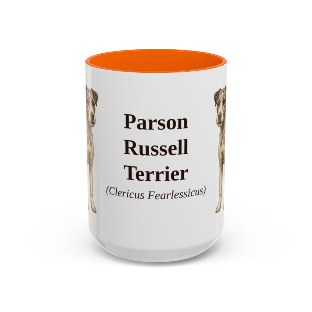 15oz Parson Russell Terrier Latin Mug, Orange, front view