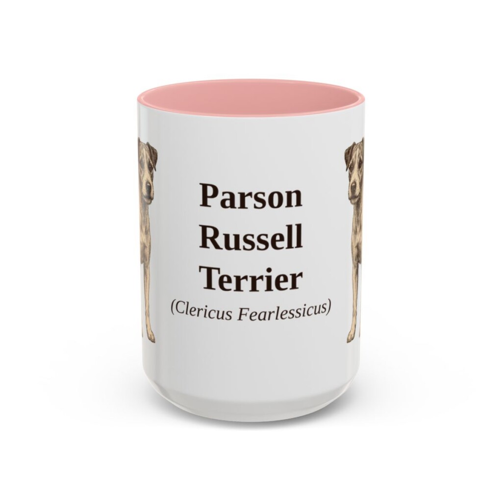 15oz Parson Russell Terrier Latin Mug, Pink, front view