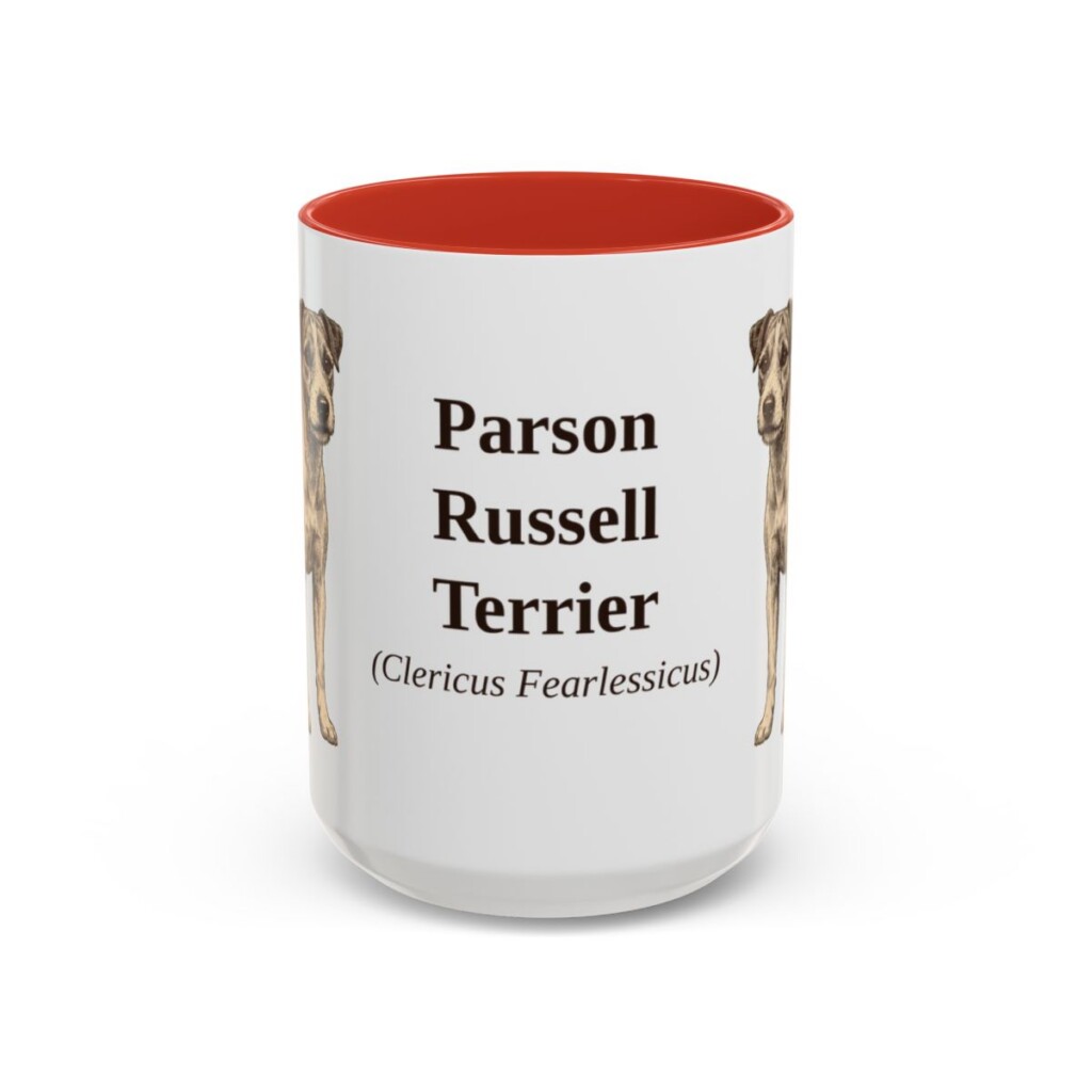 15oz Parson Russell Terrier Latin Mug, Red, front view