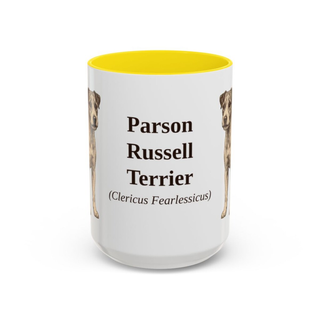 15oz Parson Russell Terrier Latin Mug, Yellow, front view