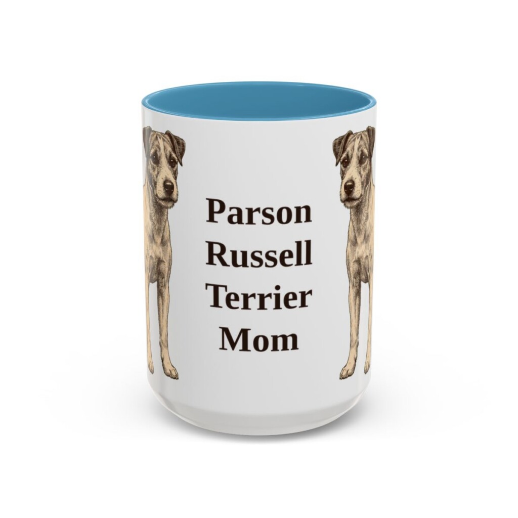 15oz Parson Russell Terrier Dog Mom Mug, Light Blue, front view