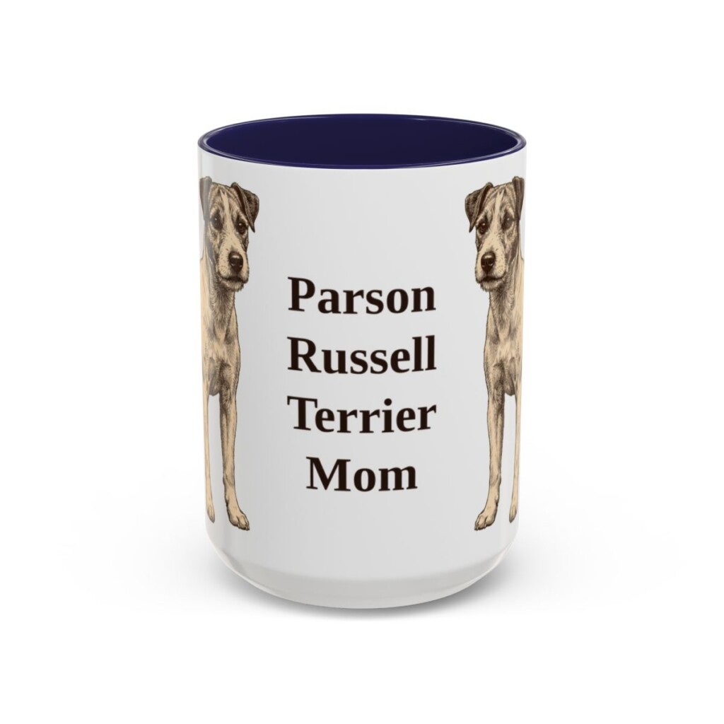 15oz Parson Russell Terrier Dog Mom Mug, Navy, front view