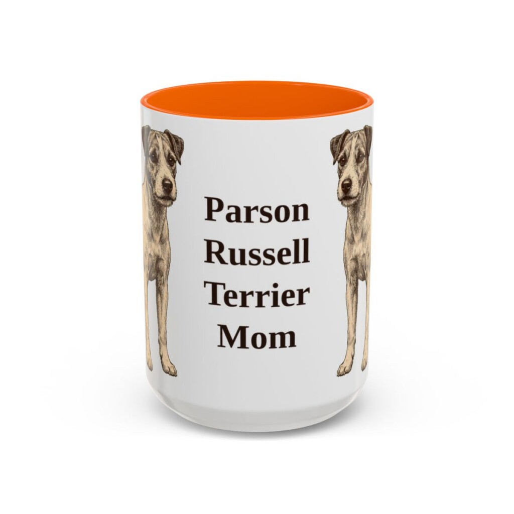 15oz Parson Russell Terrier Dog Mom Mug, Orange, front view