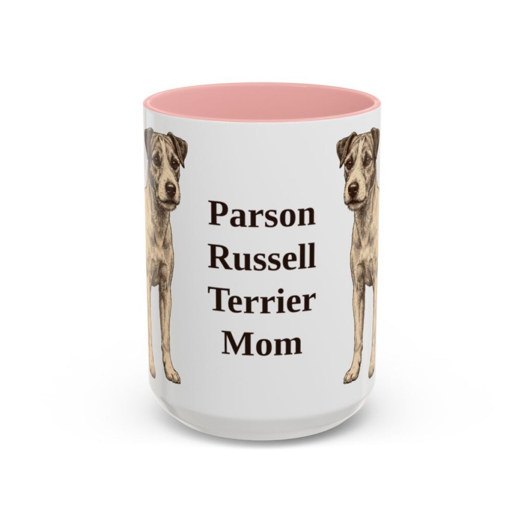 15oz Parson Russell Terrier Dog Mom Mug, Pink, front view