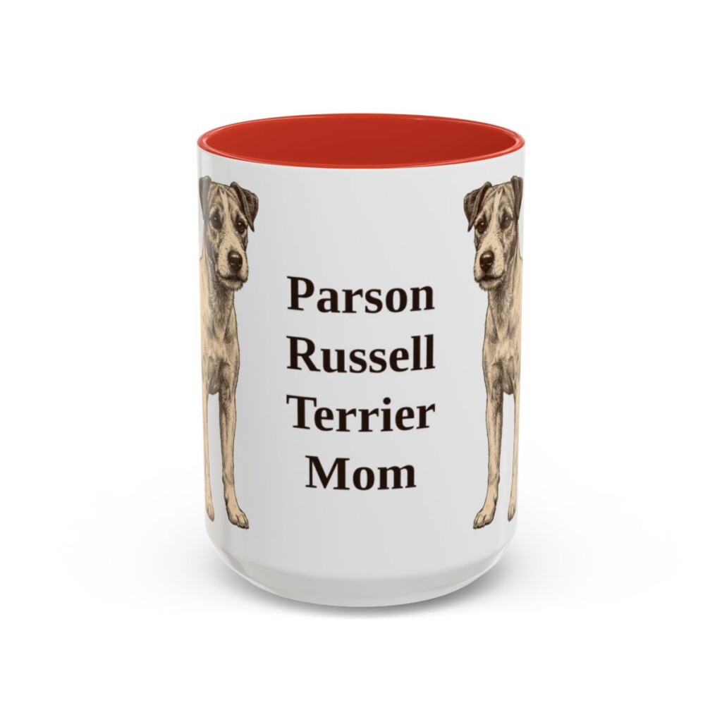 15oz Parson Russell Terrier Dog Mom Mug, Red, front view