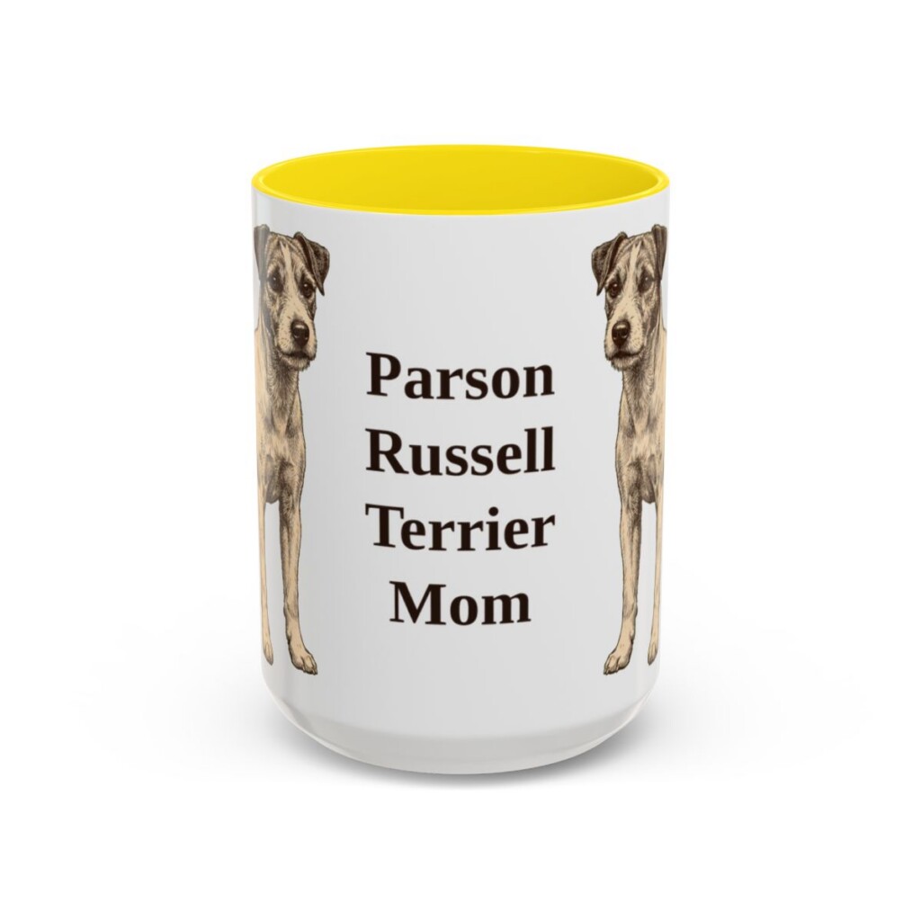 15oz Parson Russell Terrier Dog Mom Mug, Yellow, front view