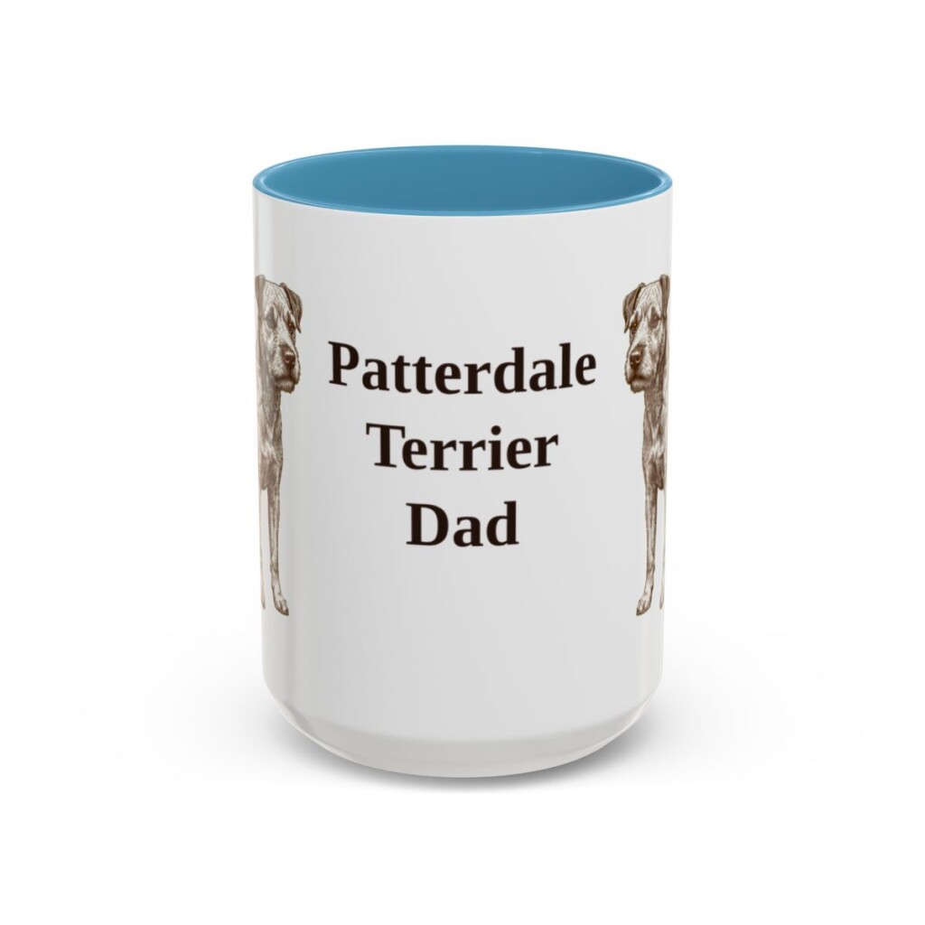 15oz Patterdale Terrier Dog Dad Mug, Light Blue, front view
