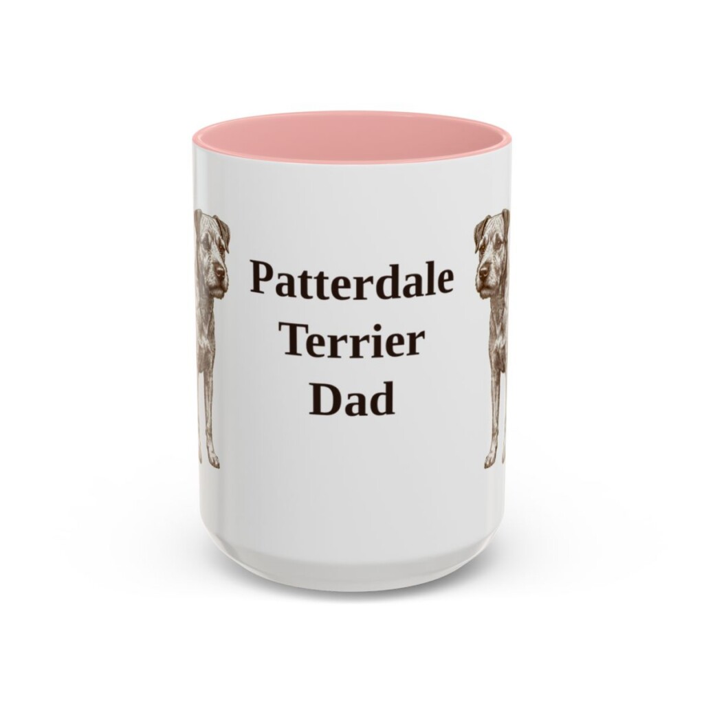 15oz Patterdale Terrier Dog Dad Mug, Pink, front view