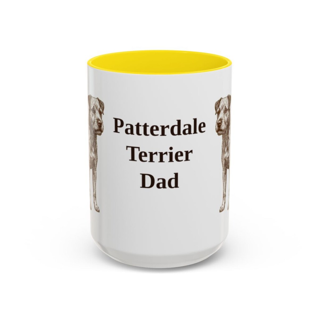 15oz Patterdale Terrier Dog Dad Mug, Yellow, front view