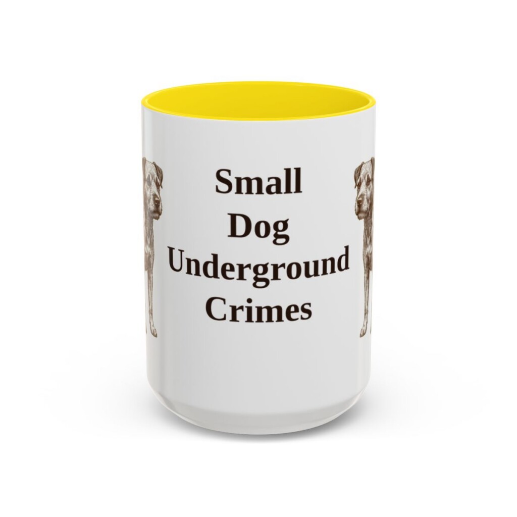 15oz Funny Patterdale Terrier Mug, Yellow, front view