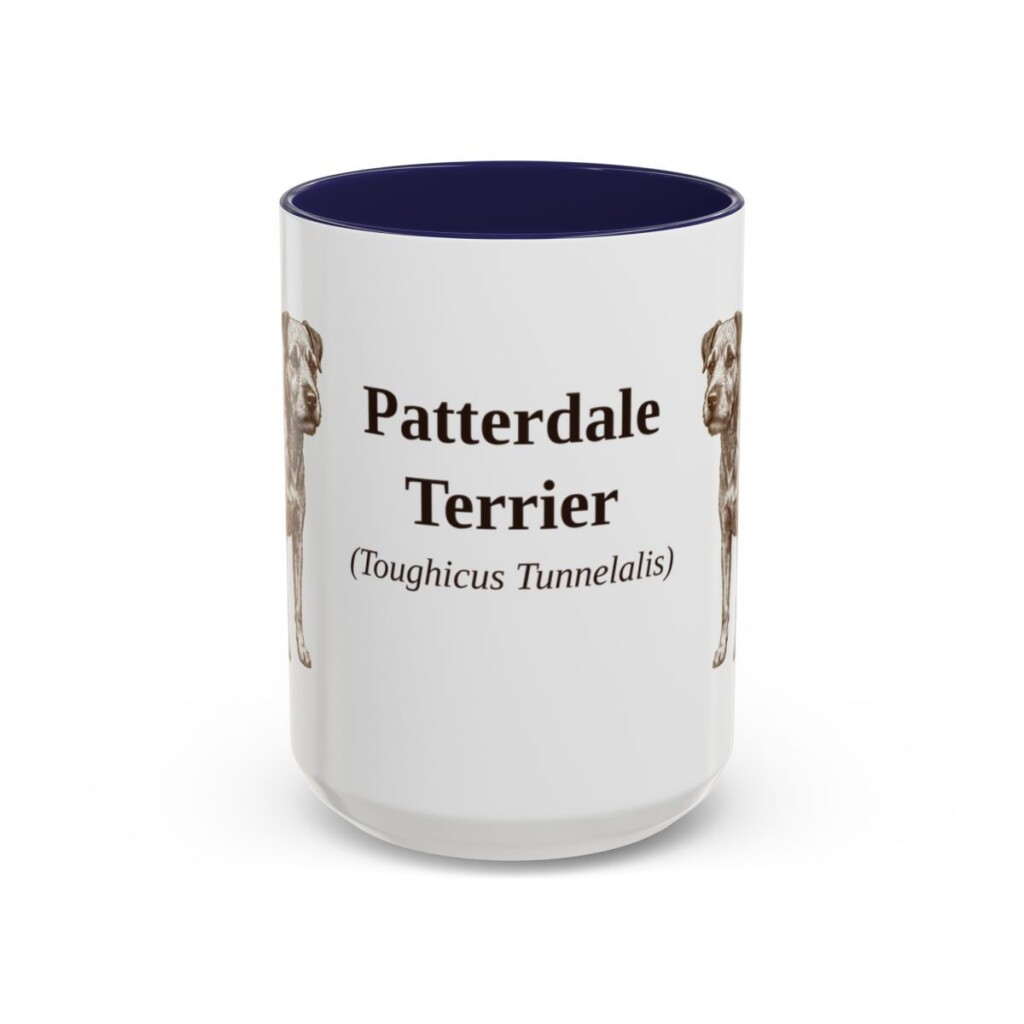 15oz Patterdale Terrier Latin Mug, Navy, front view