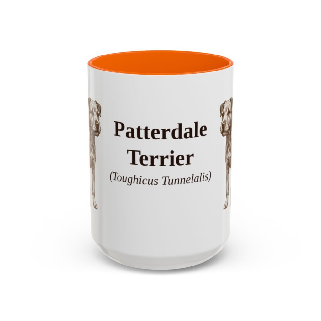 15oz Patterdale Terrier Latin Mug, Orange, front view