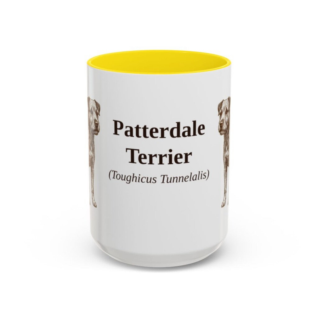 15oz Patterdale Terrier Latin Mug, Yellow, front view