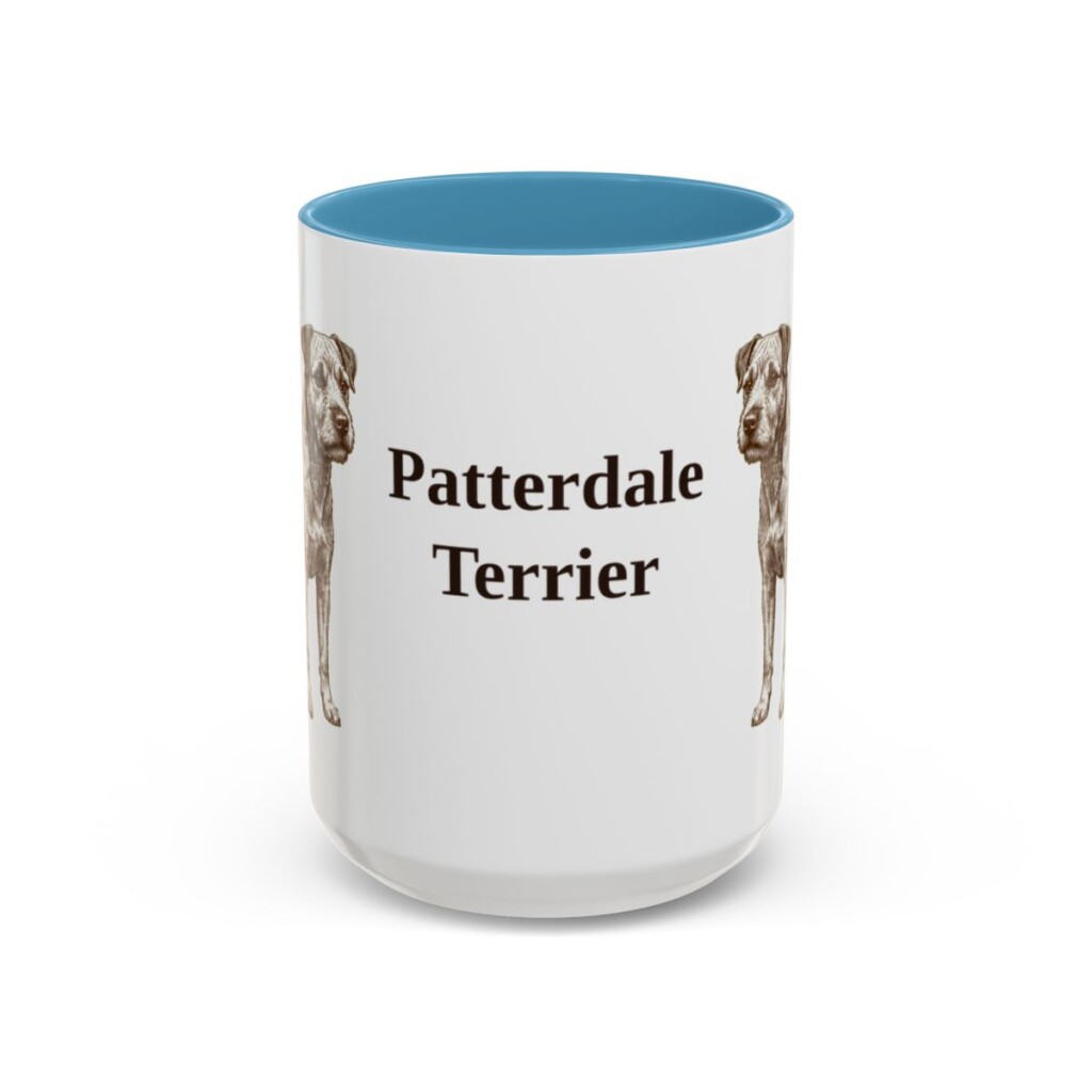 15oz Patterdale Terrier Mug, Light Blue, front view
