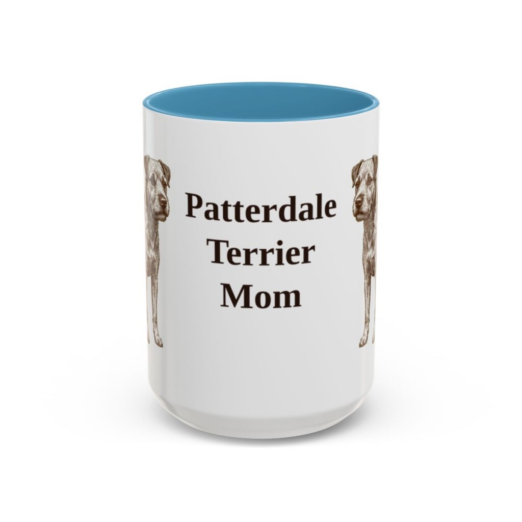 15oz Patterdale Terrier Dog Mom Mug, Light Blue, front view