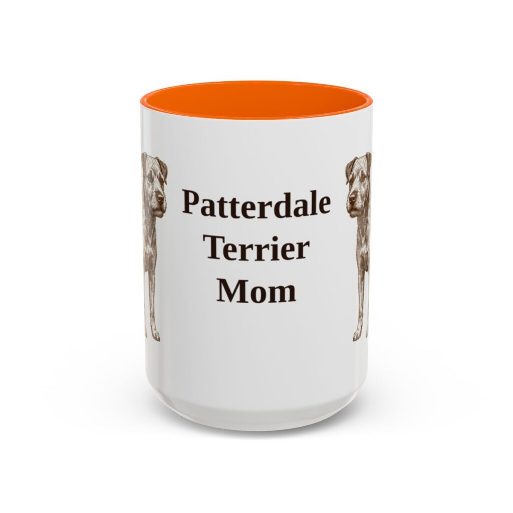 15oz Patterdale Terrier Dog Mom Mug, Orange, front view