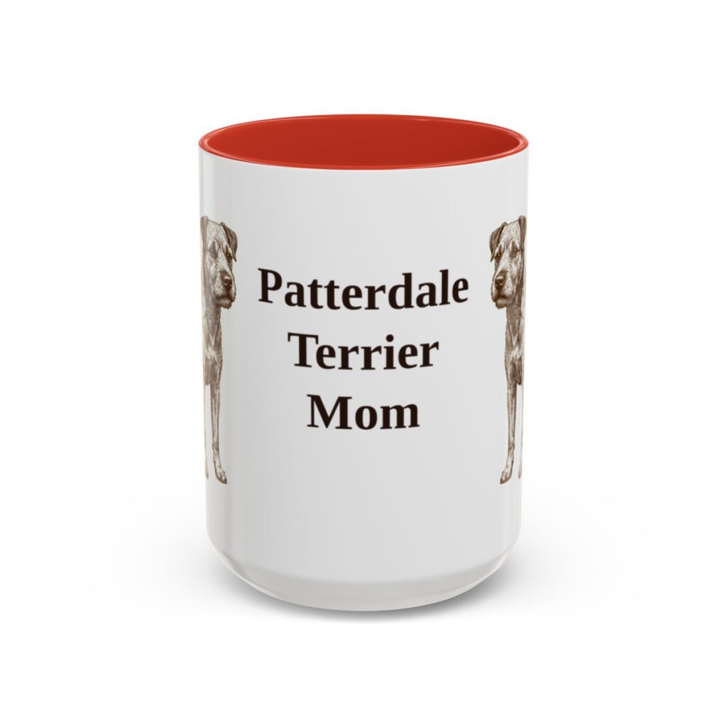 15oz Patterdale Terrier Dog Mom Mug, Red, front view