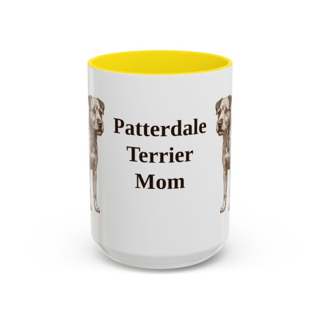 15oz Patterdale Terrier Dog Mom Mug, Yellow, front view