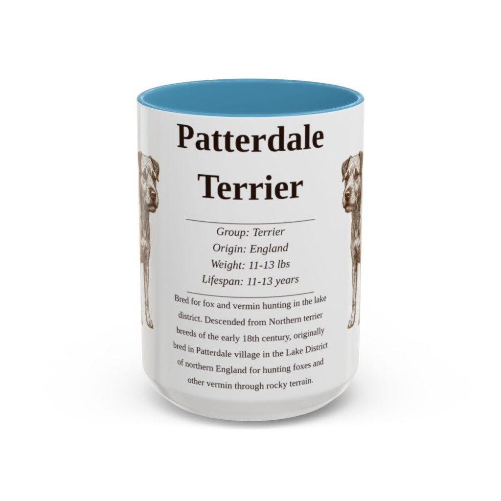 15oz Patterdale Terrier Mug, Light Blue, front view