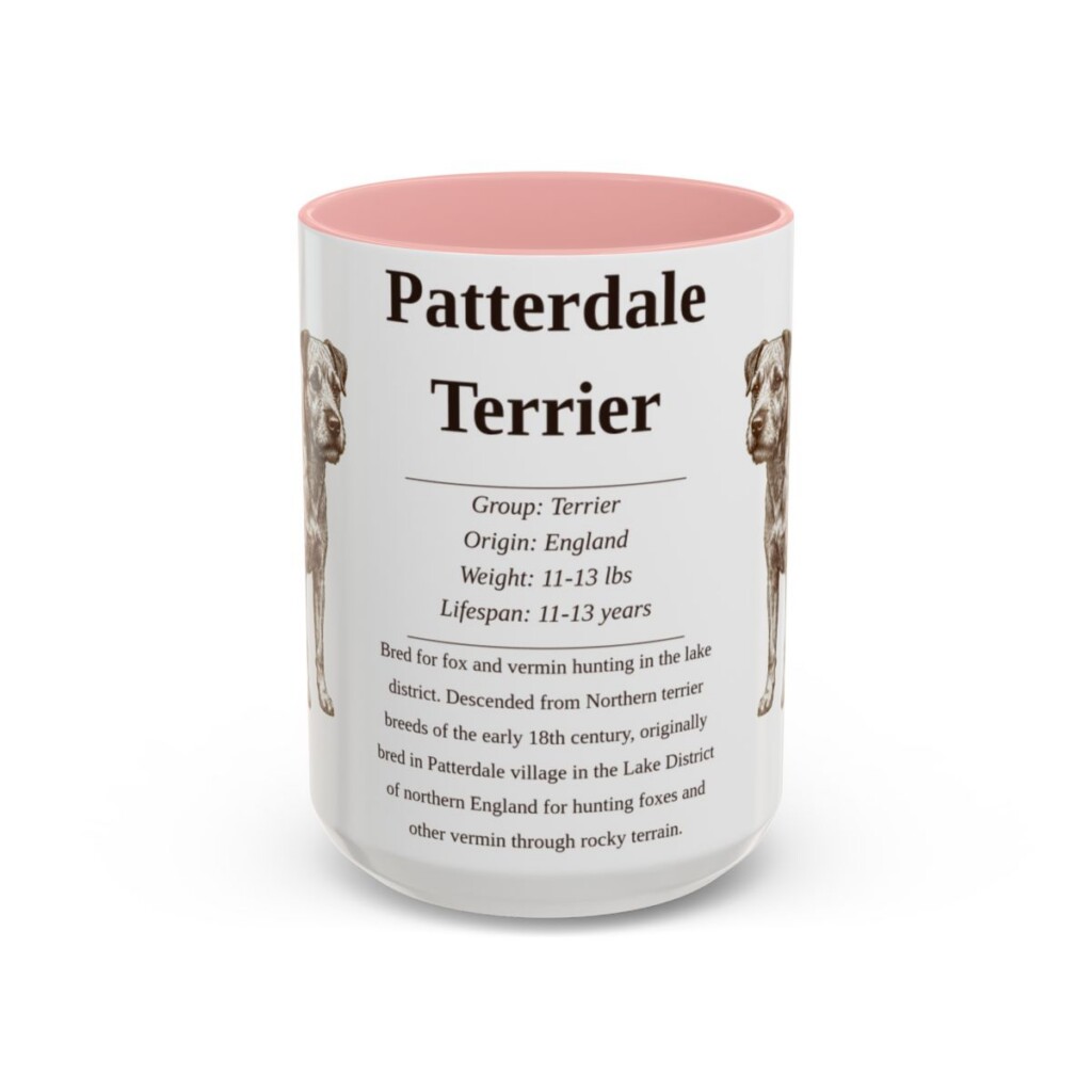 15oz Patterdale Terrier Mug, Pink, front view