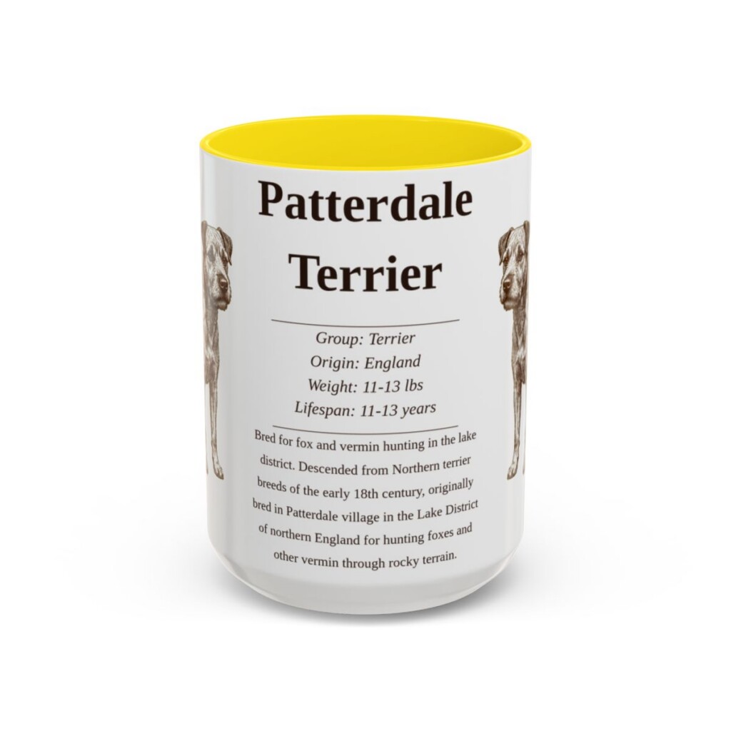 15oz Patterdale Terrier Mug, Yellow, front view