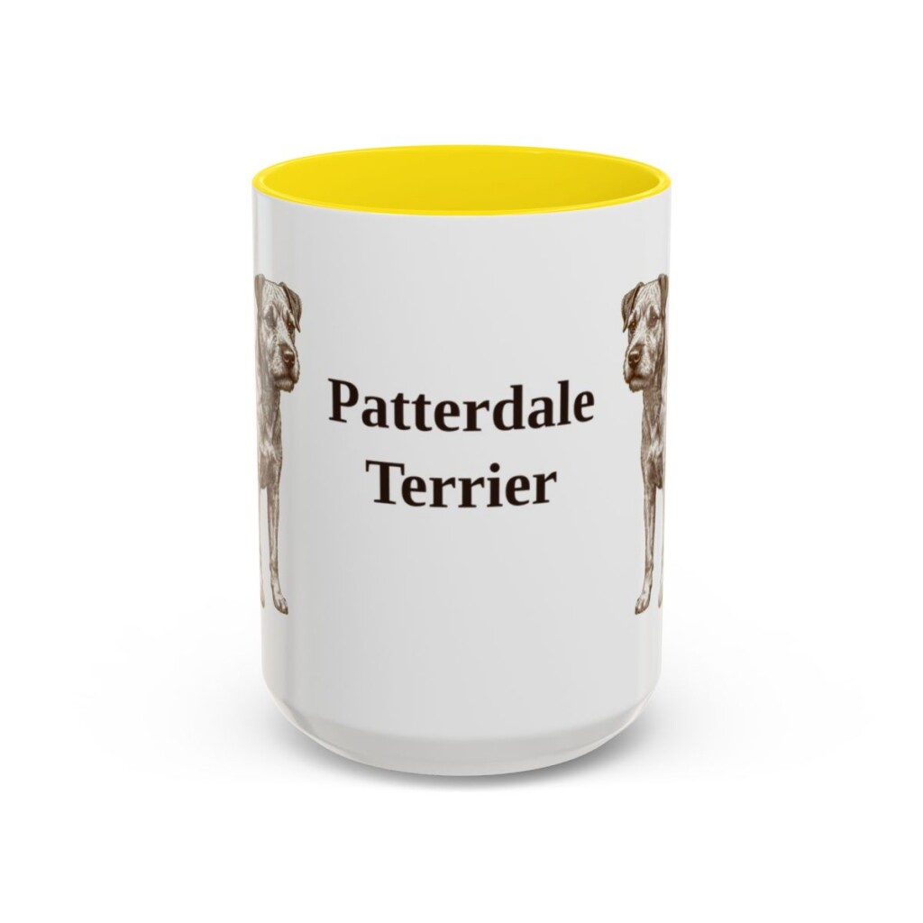 15oz Patterdale Terrier Mug, Yellow, front view