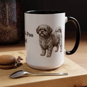 15oz Peke-A-Poo Dog Dad Mug, Black, lifestyle photo