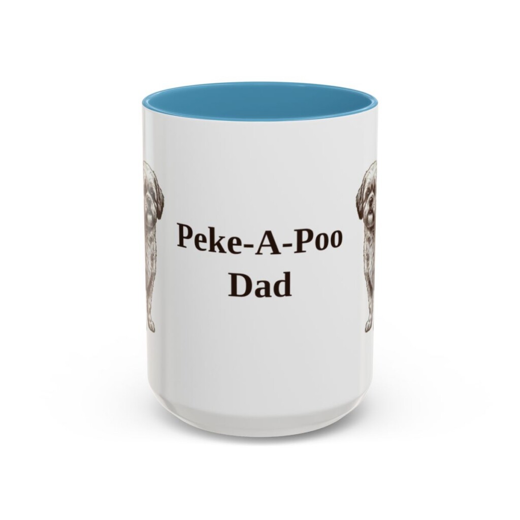 15oz Peke-A-Poo Dog Dad Mug, Light Blue, front view
