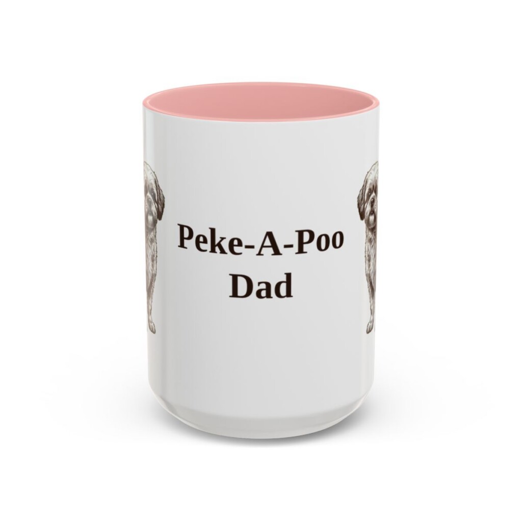 15oz Peke-A-Poo Dog Dad Mug, Pink, front view