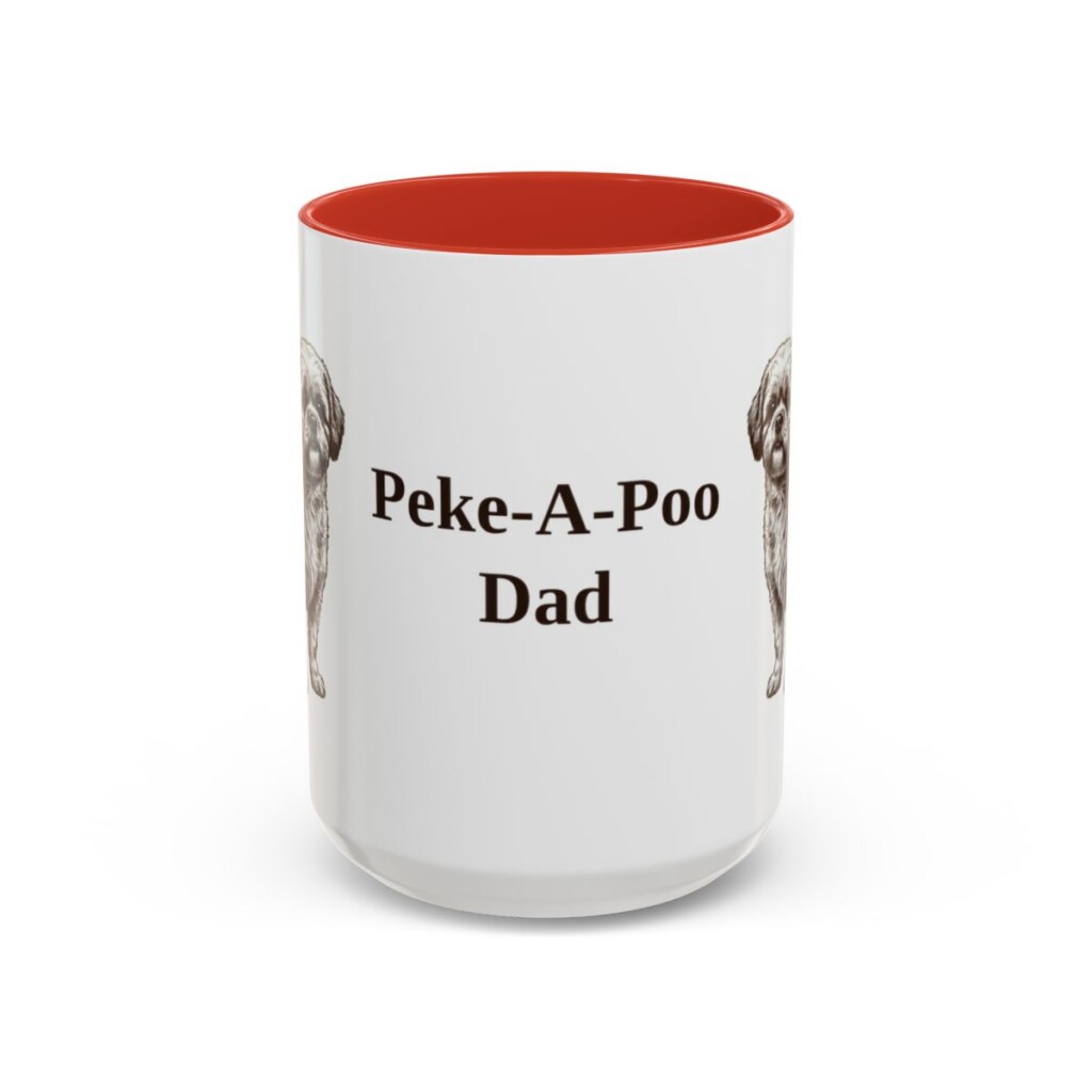 15oz Peke-A-Poo Dog Dad Mug, Red, front view