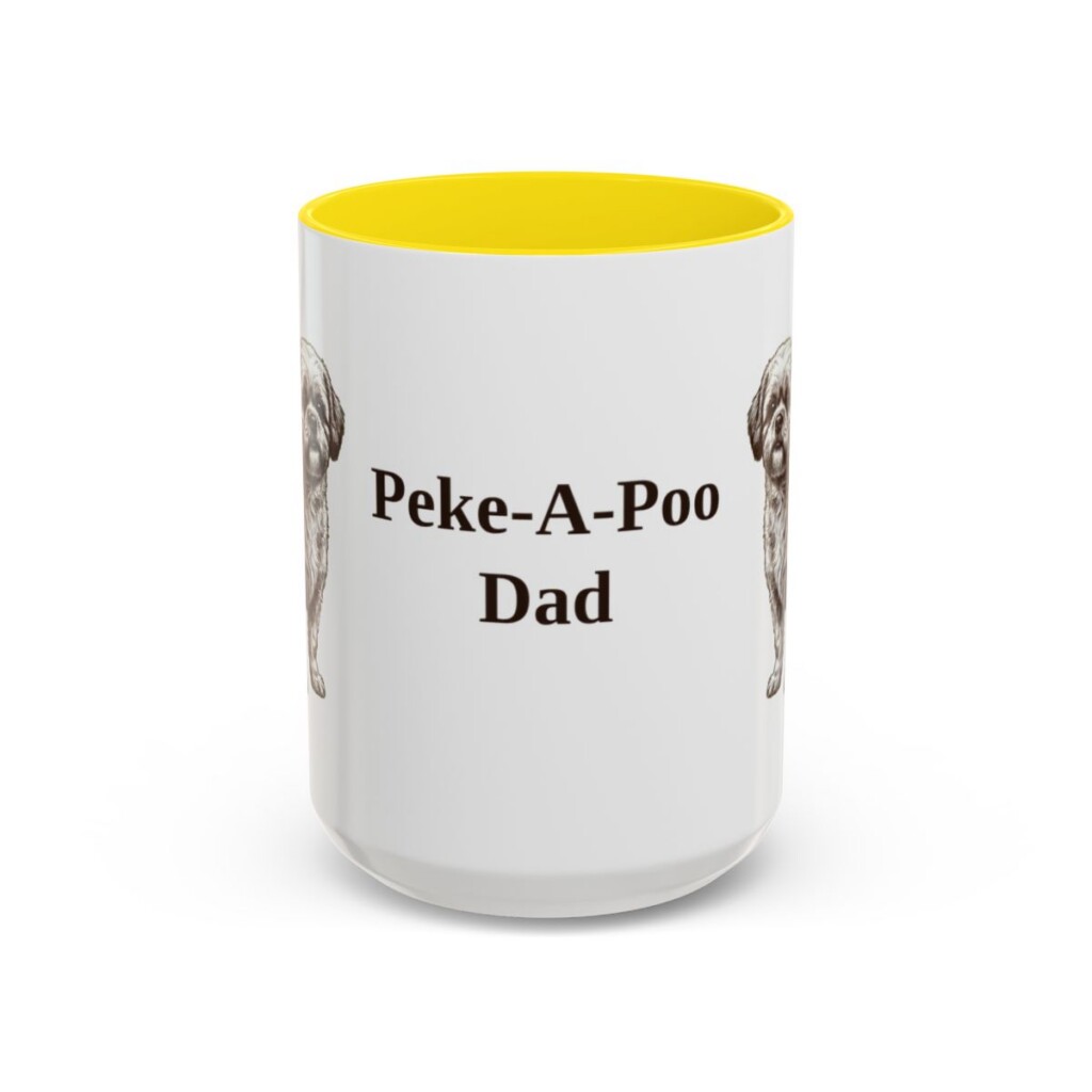 15oz Peke-A-Poo Dog Dad Mug, Yellow, front view