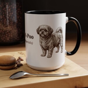 15oz Peke-A-Poo Latin Mug, Black, lifestyle photo