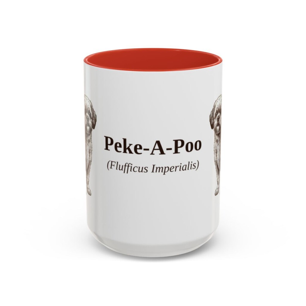 15oz Peke-A-Poo Latin Mug, Red, front view