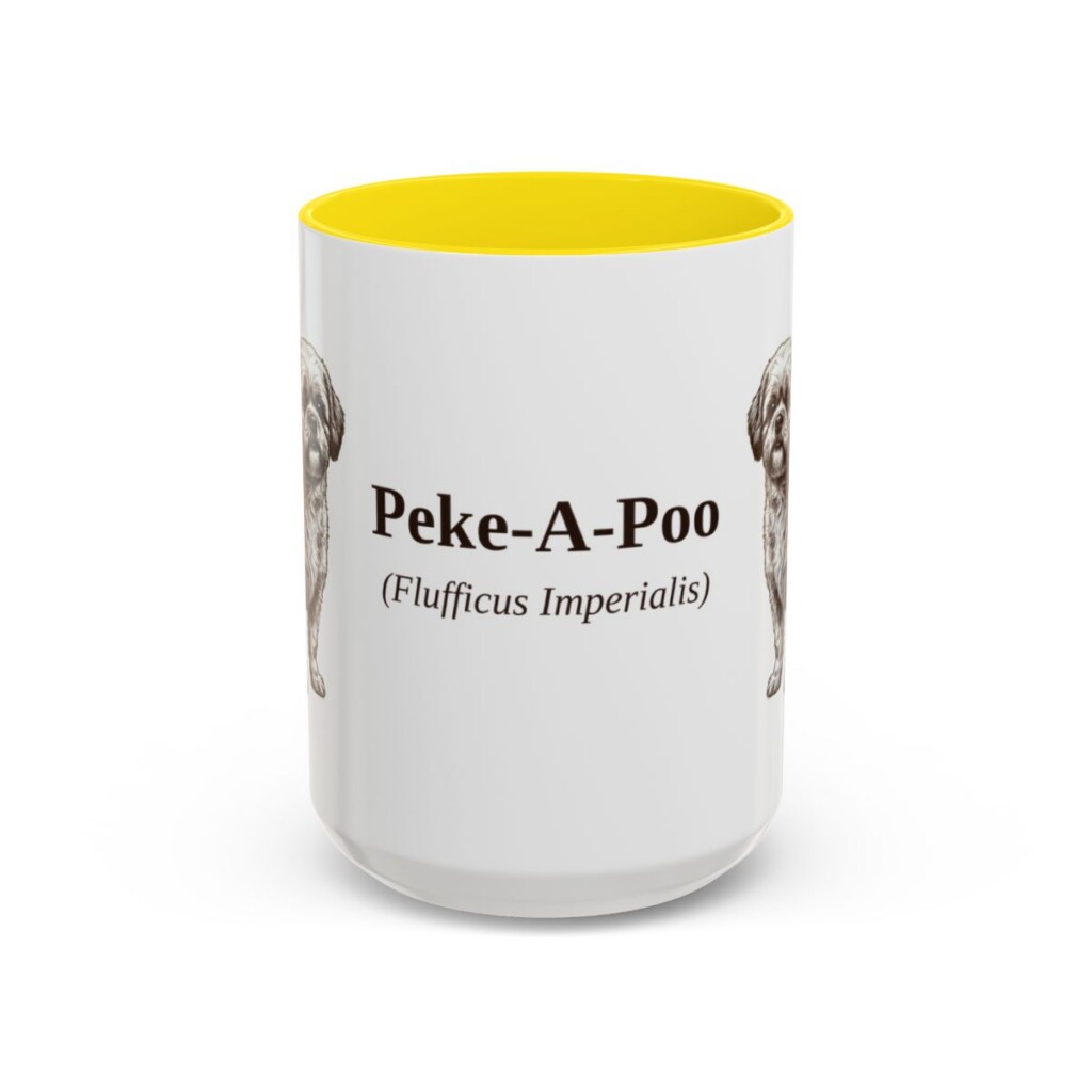 15oz Peke-A-Poo Latin Mug, Yellow, front view