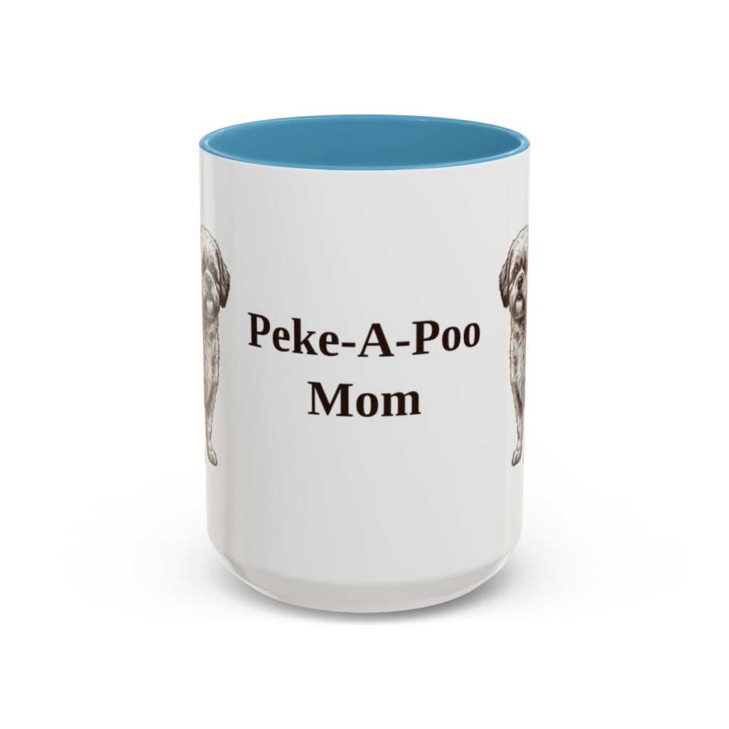 15oz Peke-A-Poo Dog Mom Mug, Light Blue, front view