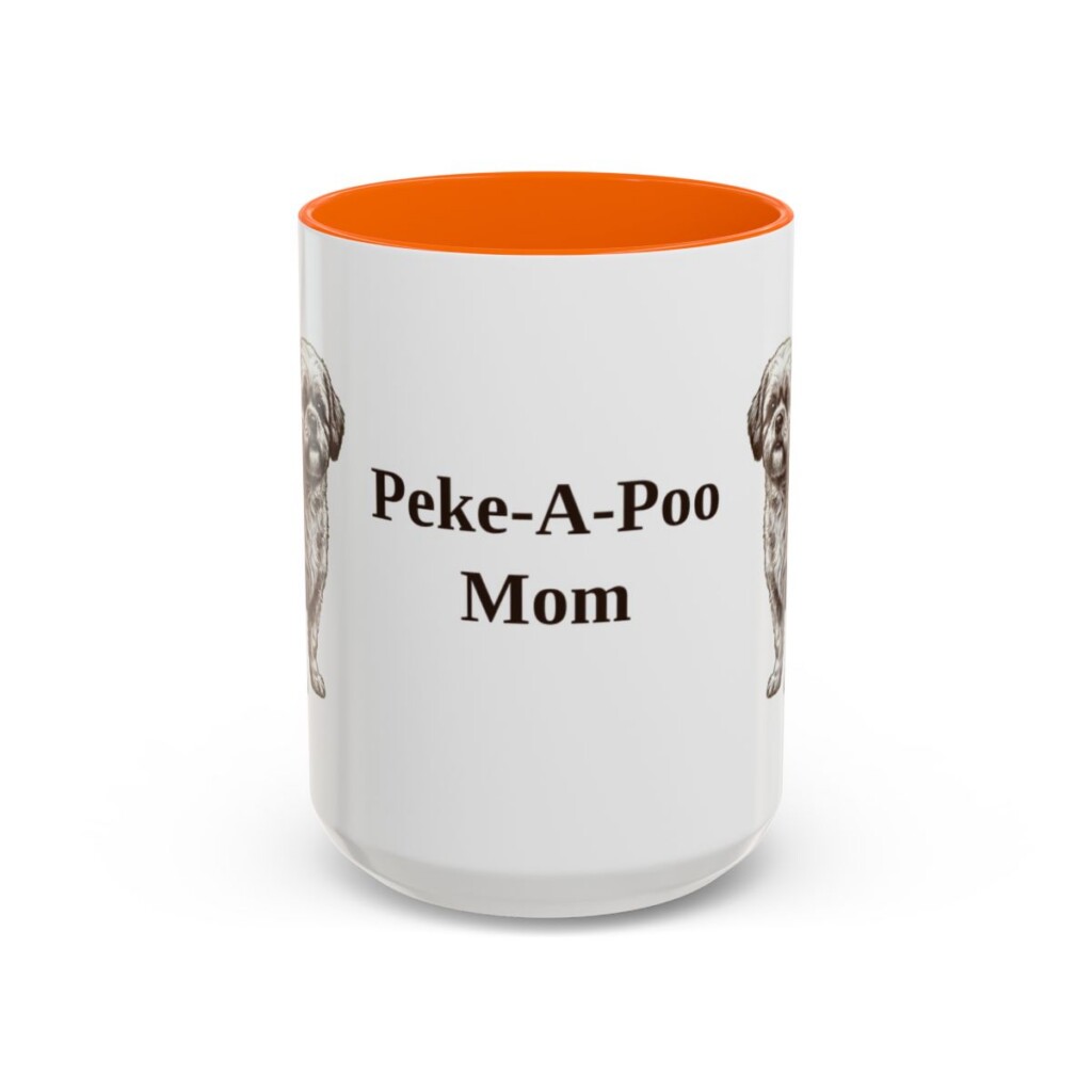 15oz Peke-A-Poo Dog Mom Mug, Orange, front view