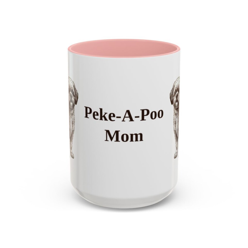 15oz Peke-A-Poo Dog Mom Mug, Pink, front view