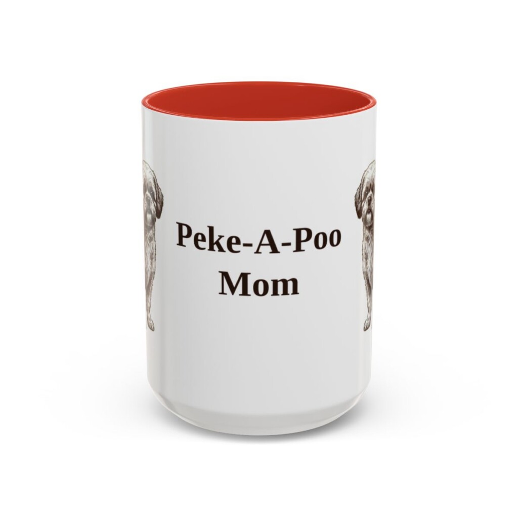 15oz Peke-A-Poo Dog Mom Mug, Red, front view