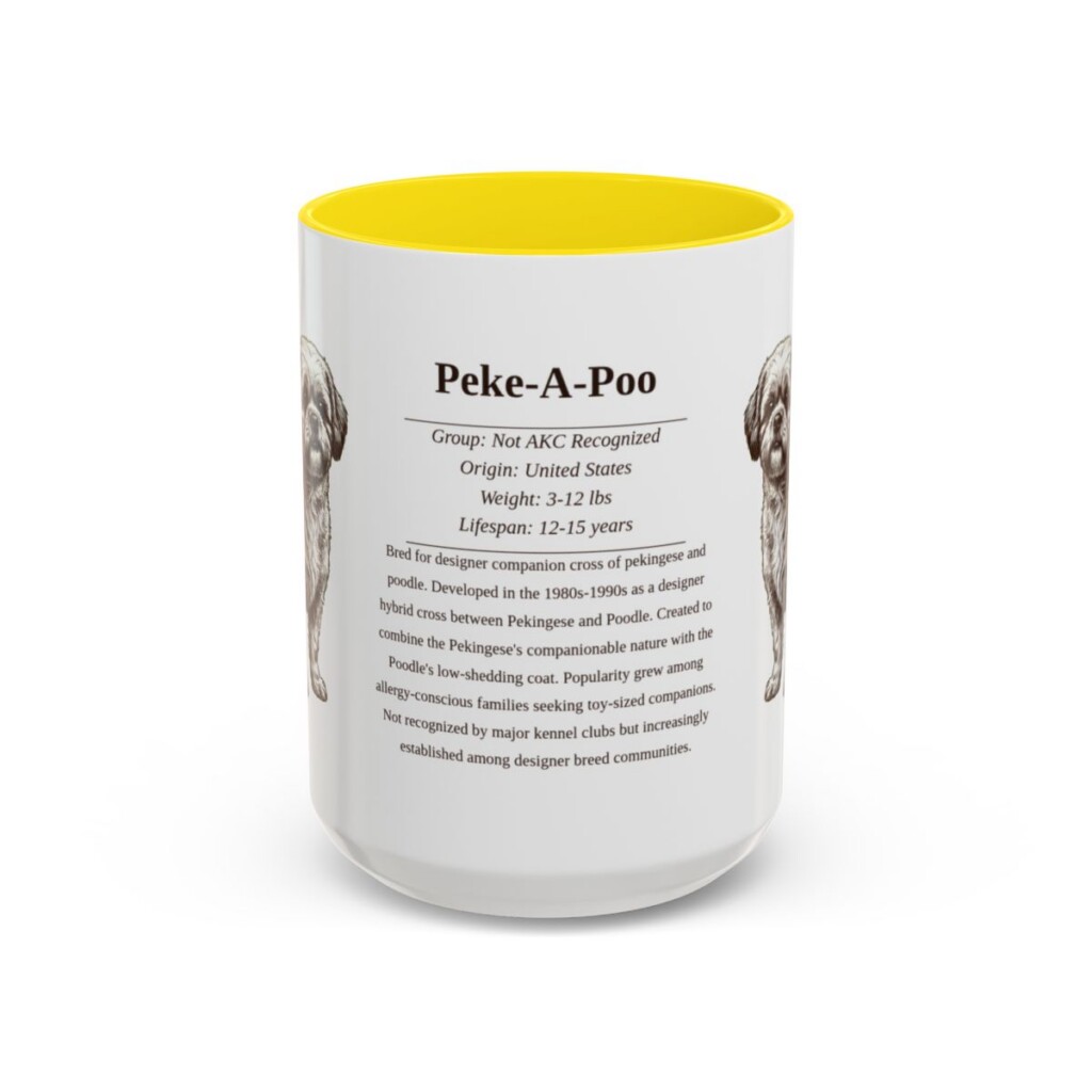 15oz Peke-A-Poo Mug, Yellow, front view